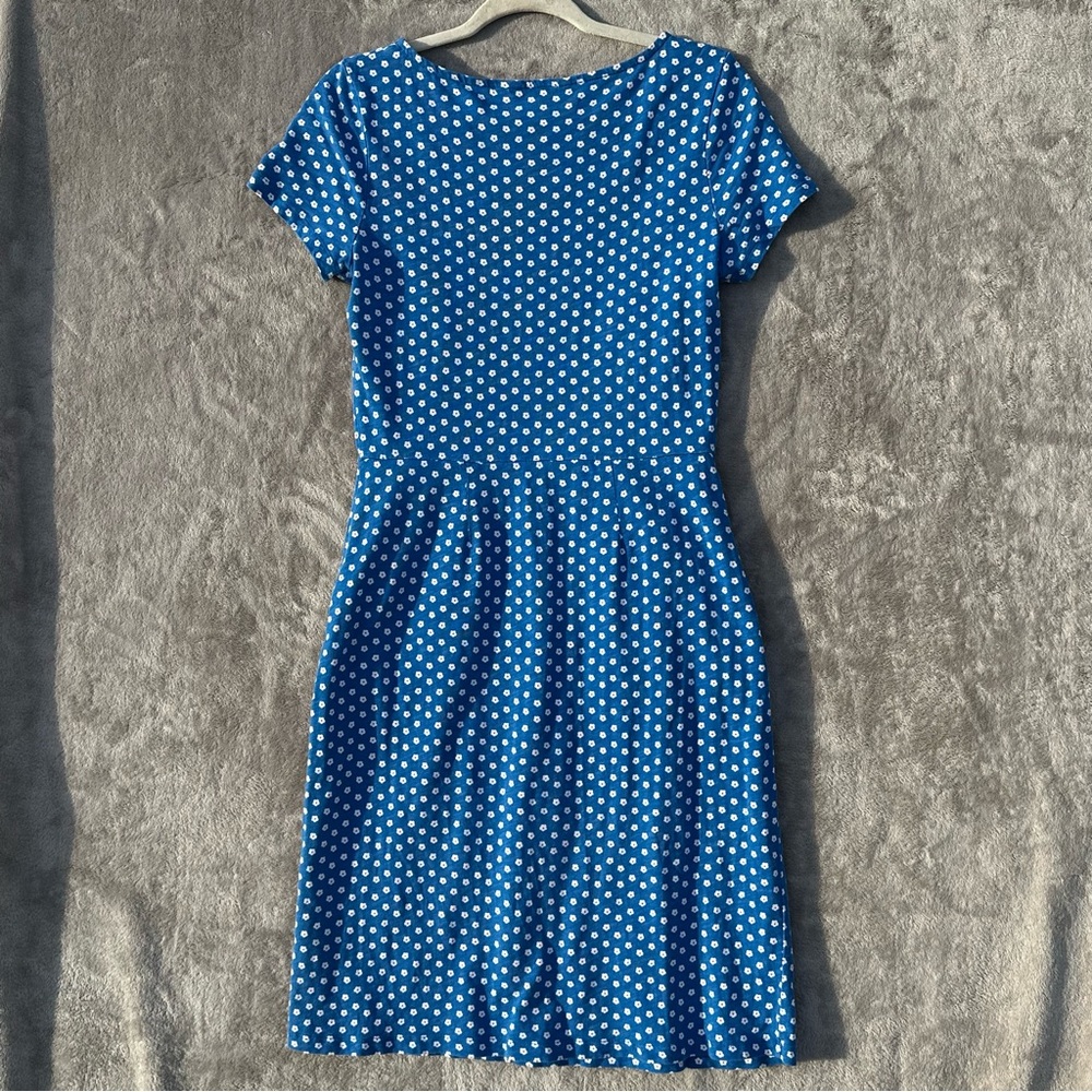 Boden Daisy Print Phoebe Cotton Sheath Dress US 6 Blue Pockets Knee Length Polka - Picture 10 of 15